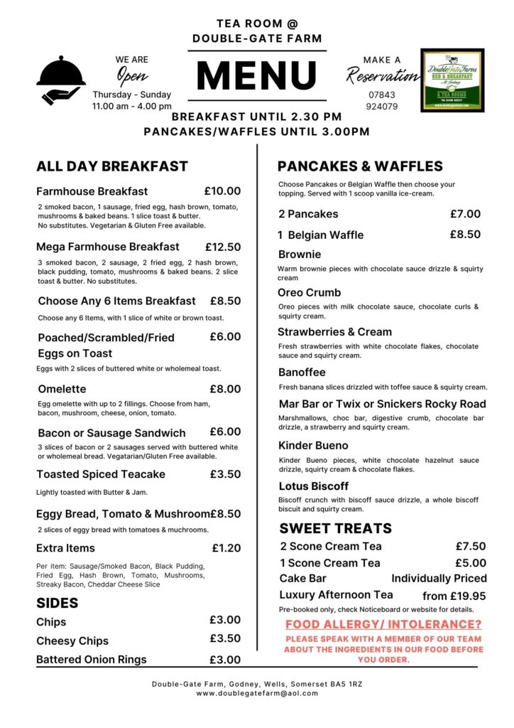 Weekly General Tea Room Menu