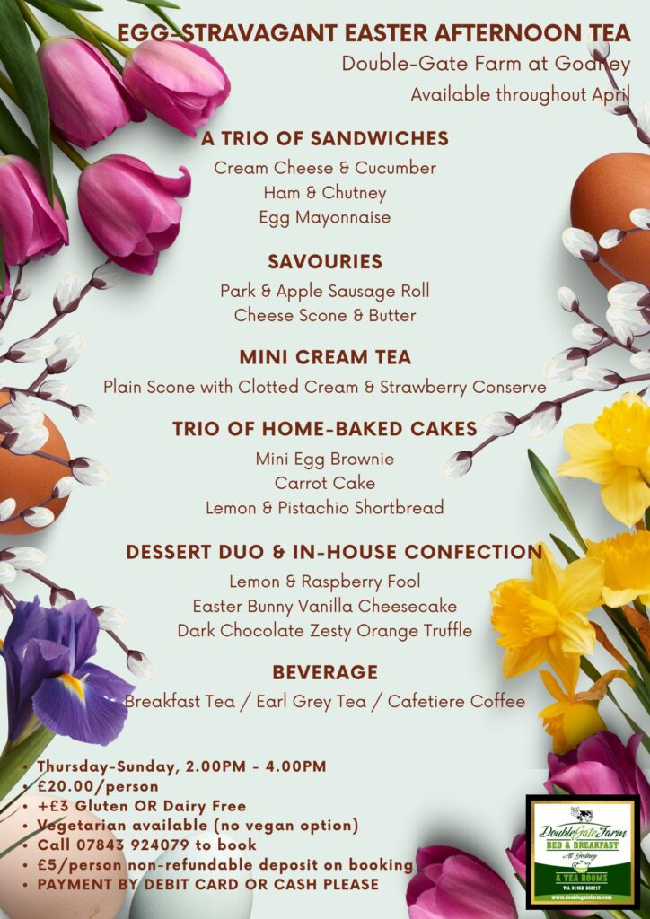 2026 April & Easter Afternoon Tea Menu at Double-Gate Farm
