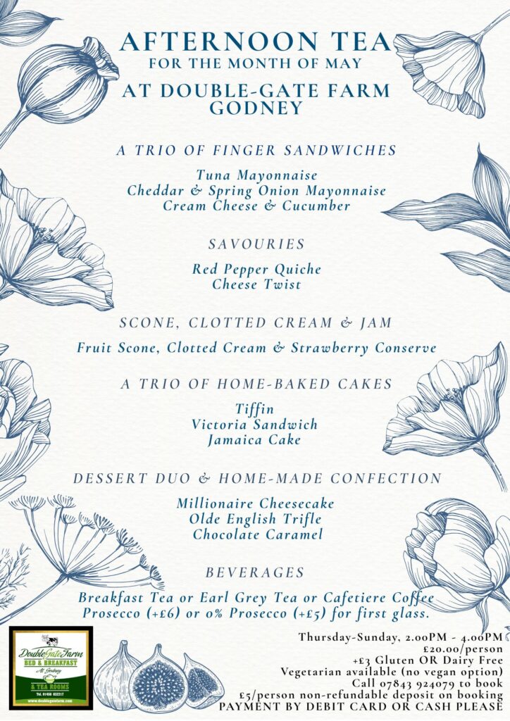 Delectable Afternoon Tea Menu for the month of May at Double-Gate Farm