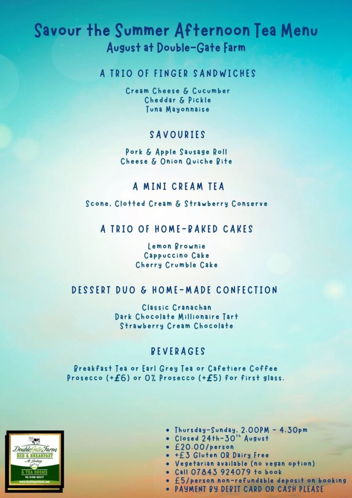 Savour the Summer Afternoon Tea Menu for August at Double-Gate Farm
