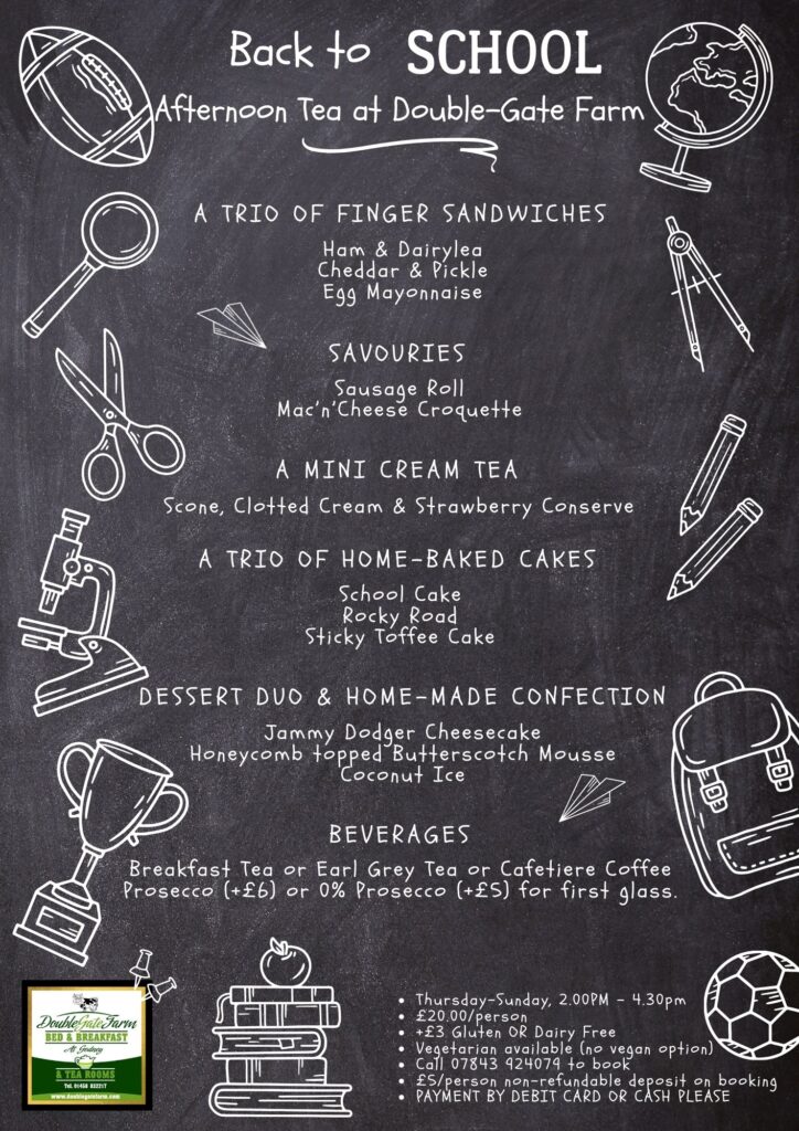 September Back to School Afternoon Tea Menu at Double-Gate Farm